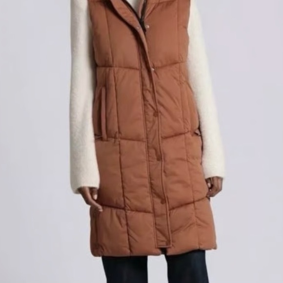 Avec Les Filles Puffer Long Vest Brown Large - Picture 2 of 7